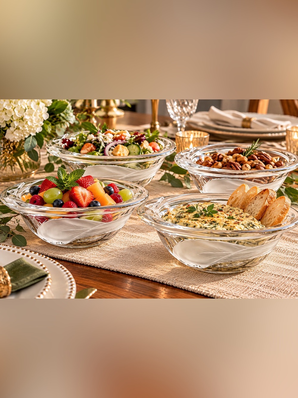 Mikasa True Love Crystal Bowls – Set of 4 – Frosted Leaf Design – Germany